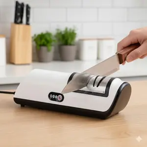 Professional Two-Stage Electric Knife Sharpener for Quick Kitchen Blades & Scissors - Precision Grinding, Portable Non-Slip Base, High-Power for Blade Repair, Durable Multi-Sharpener for Home & Outdoor Use