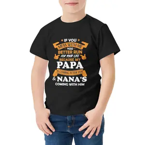 Boys' Funny "Papa & Nana" Graphic T-Shirt Black with Orange Lettering Soft Everyday Summer Tee for Kids Father's Day Gift Idea Parent-Child Matching Outfits Casual Kids Wear