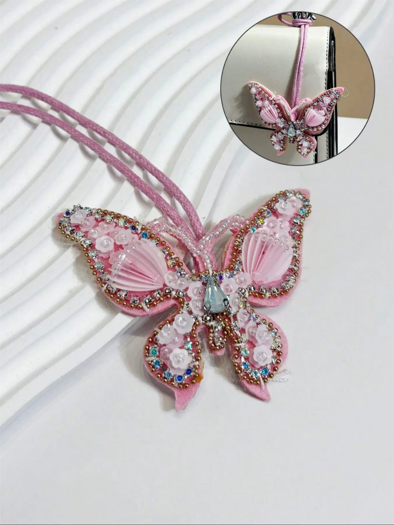 Butterfly Shape Handmade Beaded Backpack Pendant, Cute and Elegant Mini Bag Charm, Handbag Charms, Purse Charms for Couples, Friends, Students, Travel Gifts