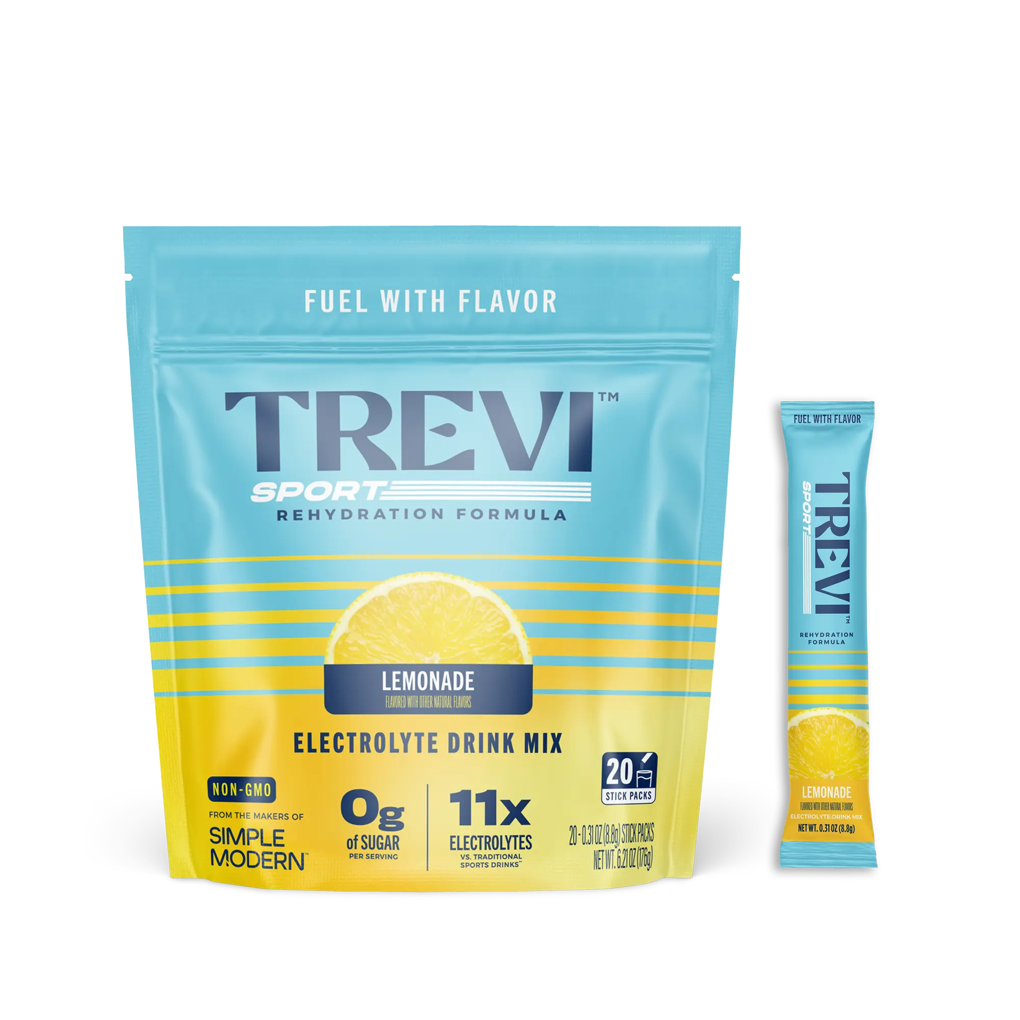 TREVI Sport Sugar Free Electrolytes - Rehydration Powder Packet Drink Mix - 20 Count - Lemonade