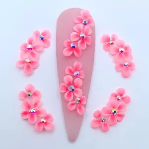 Premade 3D Pink triflower acrylic flower nail charms nail art