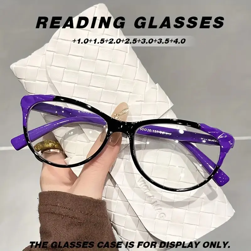 VIOLA MAG Vintage Cat Eye Glasses - Purple & Black Retro Reading Eyewear with Spring-Hinged Arms, Anti-Slip PC Frame, +1. 00 to -2. 52 Prescription Strengths, Compatible with Computers, Books, Smartphones - Includes Display Case - Unisex Vintage Cat Eye G
