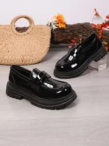 Women's Thick Sole Crocodile Pattern Square Toe Chunky Heel Loafers, Student Jk Uniform Spring Autumn Single Shoes