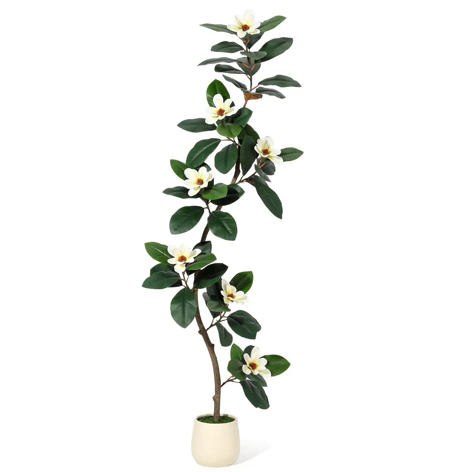 Garvee Artificial Magnolia Tree s-Shaped Faux Plant White Planter Decor