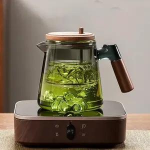 Glass Pitcher Tea Separator with Wooden Lid & Handle 650ml（21OZ）