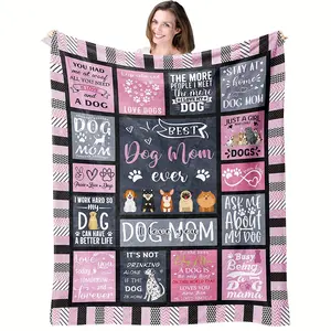 Cozy Flannel Dog Mom Blanket – Warm, Soft Patchwork Throw with Humorous & Heartfelt Canine Phrases, Perfect for Sofa or Bed, All-Season Comfort, Dog Blanket-280GSM