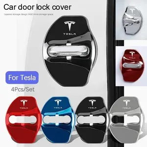 Titanium Alloy Car Door Lock Protective Cover Metal Cap Stylish Car Merch For Tesla Model 3 Model S Model X Model Y Roadster SpaceX Car Accessories