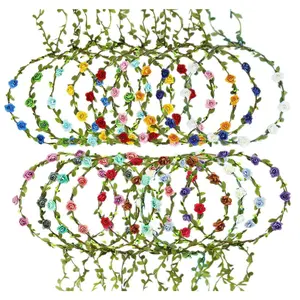 18 Pack Women Paper Rose Flower Crown Boho Floral Flower Wreath Headband Beach Headbands Beauty & Personal Care