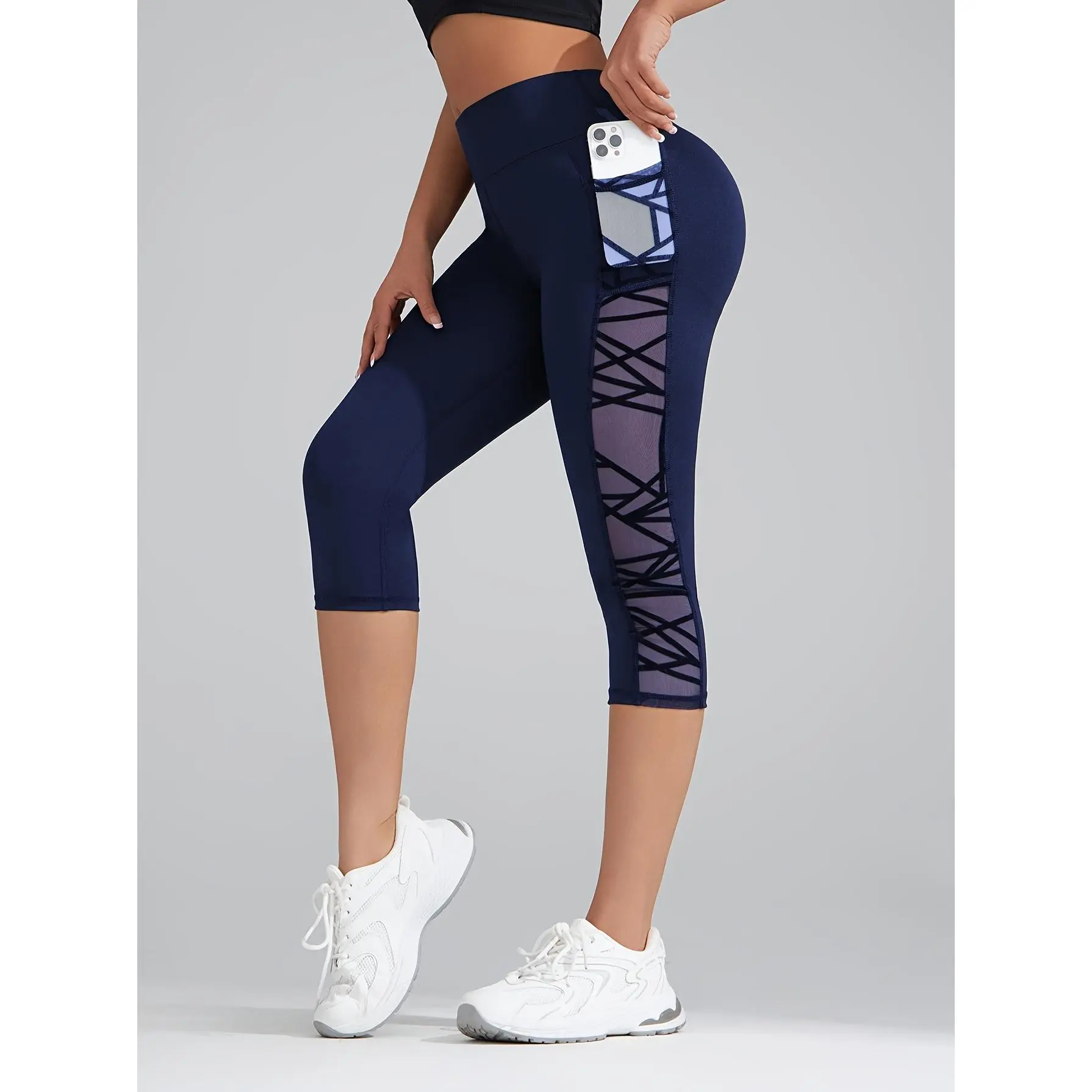 Women's High-Waisted Solid Color Yoga Leggings with Reflective Letter Belt, Mesh Patch, Stretchy Fabric, Butt-Lifting & Tummy Control for Womens Fitness, Leggings Lovers (Body Control, Comfy and Cute, Compression Garment), Body Control Leggings