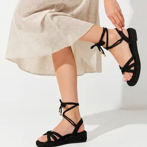 Yera Women's Handcrafted Colombian Jute Crossed Strap Sandals - 3 cm Height, Lightweight, Comfortable, Elegant, Gold Details, Adjustable Buckle Closure, Handmade Walking Shoe Footwear