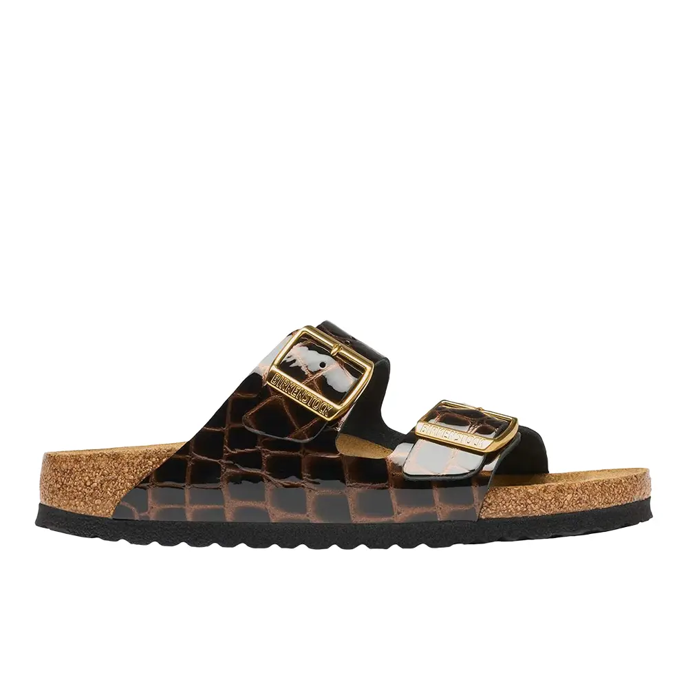 BIRKENSTOCK Womens Arizona Leather Embossed Animal Casual Sandals Casual - Black