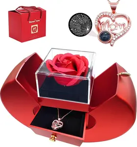 Preserved Red Rose with Necklace Romantic Gift for Mom, Grandma, Friends - Birthday, Anniversary Keepsake IWZDH