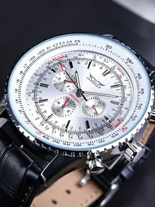 Luxury Pilot Men's Automatic Mechanical Watch, Military Multifunctional Large Dial, Premium Leather Strap, Top Brand Luxury Clock