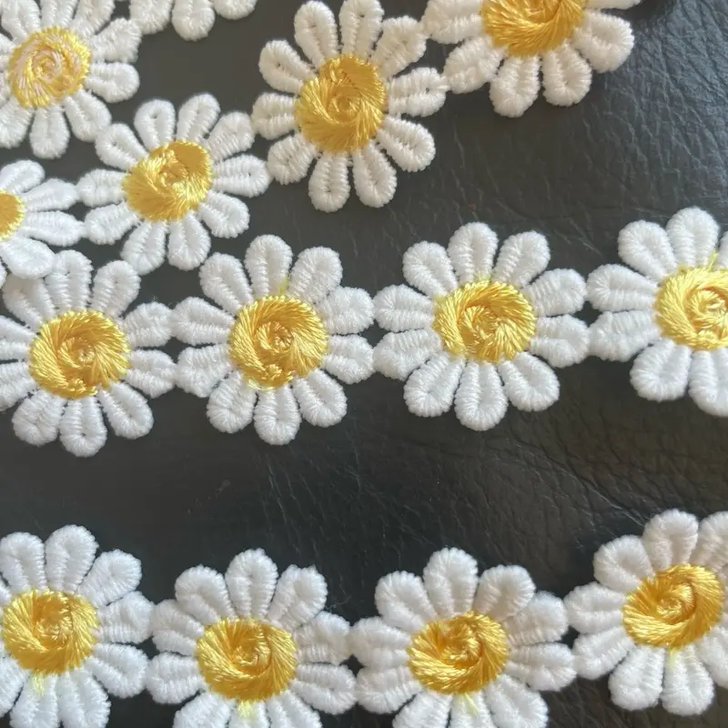 2 Yards White & Yellow Daisy Lace Trim 1” Width Floral Sewing Edging for Dressmaking & Craft Projects Lace Trimmed Elegant Lace Trim