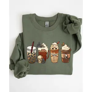 Halloween Coffee, Spooky, Skeleton, Ghost, Witch, Skull, Aesthetic, Meme, Halloween, Costume Sweatshirt