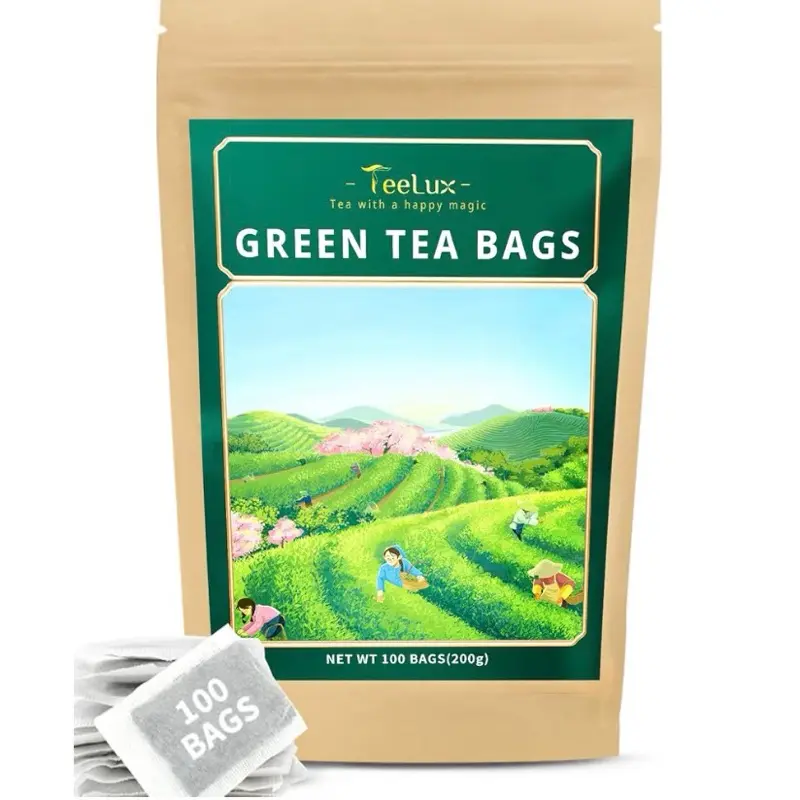 Green Tea Bags, Natural Pure Green Tea, Super Antioxidant, Caffeinated, 100 Count Tea Bags to Support Overall Health