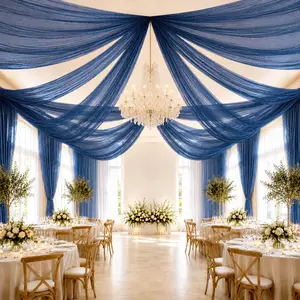 Navy Blue Sheer Ceiling Drape – 10ft x 32ft Extra Long Drapery Panel for Wedding Canopy, Backdrop & Reception Décor