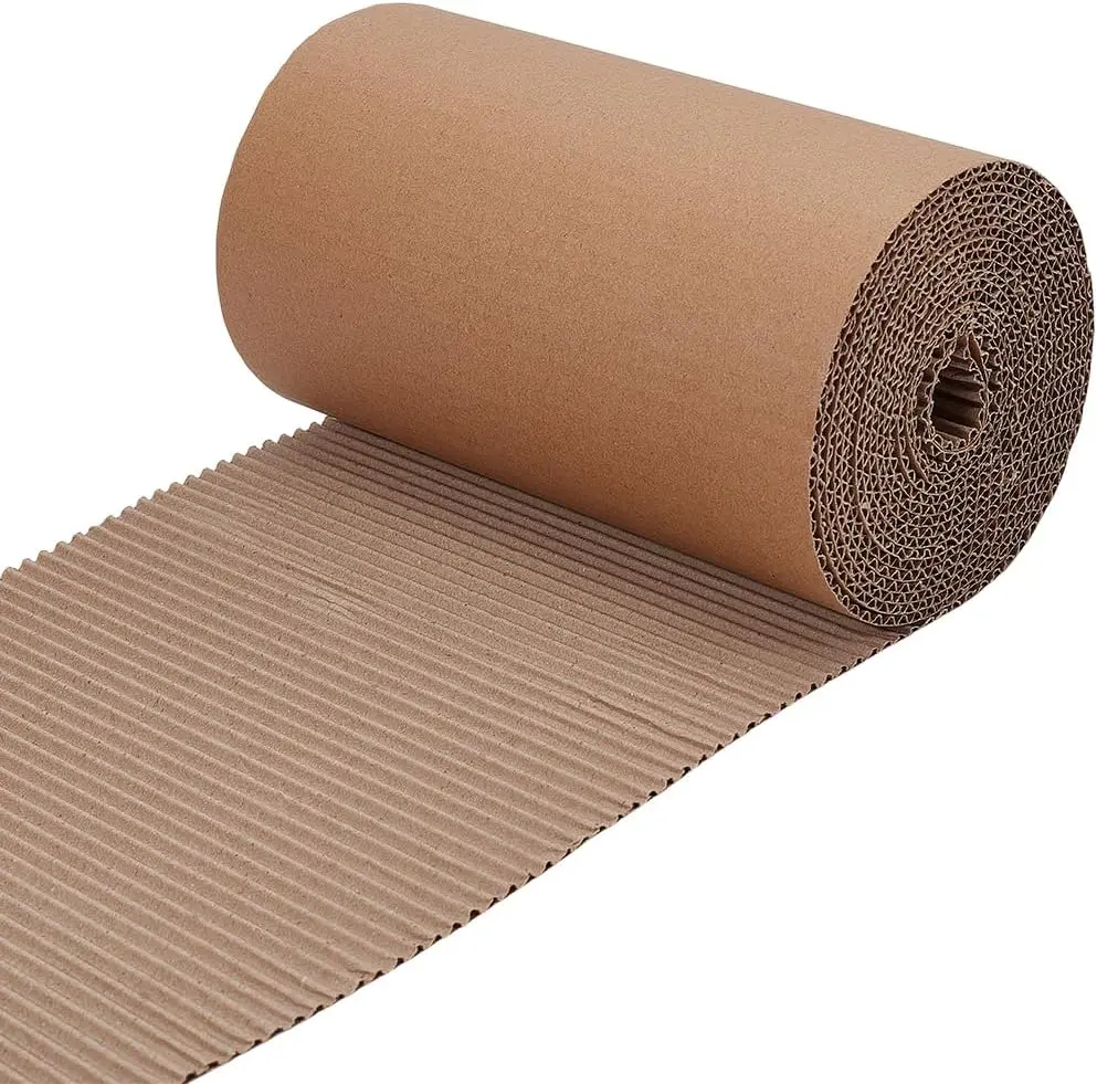 197Inch Corrugated Cardboard Roll, 8.7Inch Wide Singleface Corrugated Paper, Heavy Duty Wrap Paper Sheet for Christmas Party Gift Packing Storage Shipping DIY Crafts (Camel)