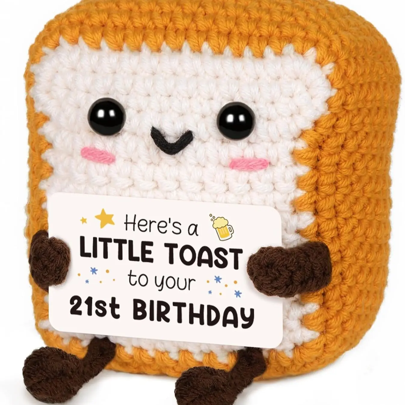 A Little Toast to Your 21st Birthday - Mini Handmade Crochet Toast Gifts for 21st birthday female Male, Funny 21st Birthday Gifts for Her Him Daughter Son Sister Friend, Adult Handmade Crochet Soft Stuffed Soft Cuddly Gift, Soft Huggable