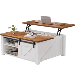 Lift Top Coffee Table with Hidden Storage, Adjustable Height Center Table Rises to 25 Inches, Square Wooden Coffee Table for Living Room, Supports 66 lbs