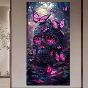 1 DIY Diamond Painting Kit, 5D Diamond Art Set, DIY Decoration, Skull, Butterfly, Forest Diamond Painting Set Full Round Drill, Mosaic, Diamond Art, DIY Art Home Decoration, Suitable for Christmas, Diamond Art Tools, Wall Art Painting, Handicraft