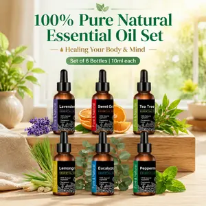 Scented Diffuser Oil | 100% Natural Essential Oil Set - 6 Pack (6*10ml) Therapeutic Grade Natural Oils for Diffuser, Massage, Skin Care & Sleep. Includes Lavender, Eucalyptus, Tea Tree, Peppermint, Sweet Orange, Lemongrass. Ideal Gift