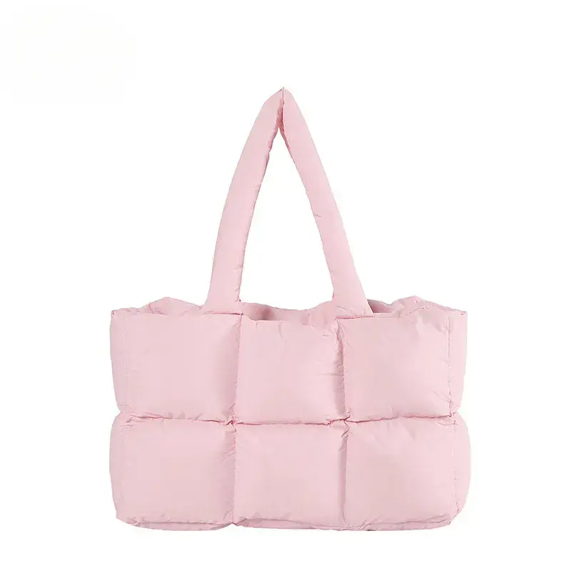 Women's Handbag Quilted Plaid Bag Vintage Fashion Checkered Waterproof Shoulder Bag Solid Color Winter Soft Large Capacity Bag