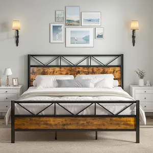 HOMBCK Bed Frame, No Mattress, 51" Tall Headboard, Industrial, Strong Metal Support, No Box Spring Needed, Easy Assembly