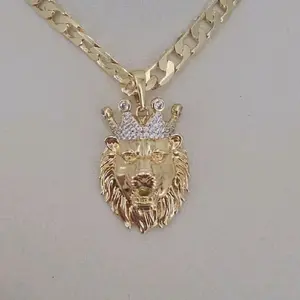 (77) Lion king 14 k gold plated   with chain 8mm 24 inches