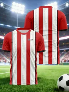 Classic red and white contrast-color football jersey, same style for both men and women. Suitable for team sports, running training, casual wear, and party outfits, Sports Top