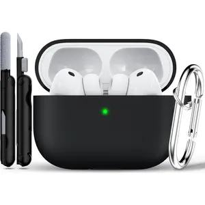 for AirPods Pro 2nd/1st Generation Case with Cleaner Kit,Soft Silicone Protective Case Cover for Apple AirPod Pro 2/1 for Women Men,AirPods Pro Case Accessories with Keychain,Black