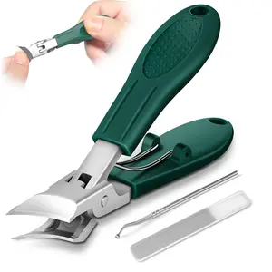 Eagle Beak Beveled Nail Clippers,3-Piece Sets of Eagle Beak Beveled Nails Clippers, Long Handle Wide Jaw Opening Anti-Splash Slanted Nail Clipper for Thick Nails, Seniors&Ingrown Care (Green)