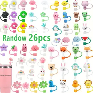 26pcs Cute Silicone Straw Toppers - Reusable, Easy to Clean, Fits 30 & 40oz Tumblers,  Hygienic Covers with Fun Designs (Flowers, Stars, Rainbow, Strawberry) for Cup Accessories, Silicone Straw Tip Cover