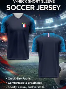 Men's Soccer T-Shirt France 2018-19 Home Jersey, V-Neck Short Sleeve Design, Quick Dry Breathable Fabric for Sports & Casual Wear