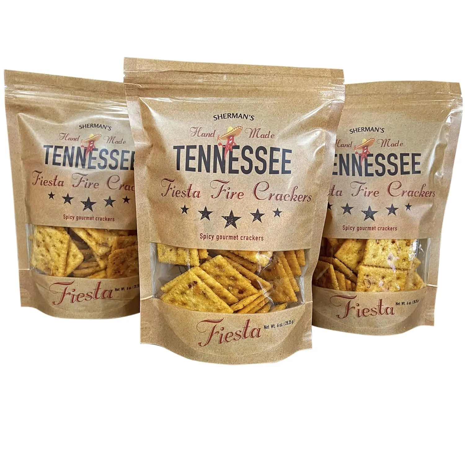 Sherman's Tennessee Hot Crackers, Fiesta Flavor. 3 pack. (6oz each), Bold Fiesta flavor perfect with chili, taco meat, salsa and sour cream, or snack right out of the bag Cheese Spicy Crispy