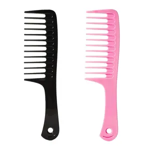 2PCS Wide Tooth Comb for Curly Hair, Large Detangling Comb for Wet or Dry Hair, Shower Comb for Women and Men(Black-Pink)