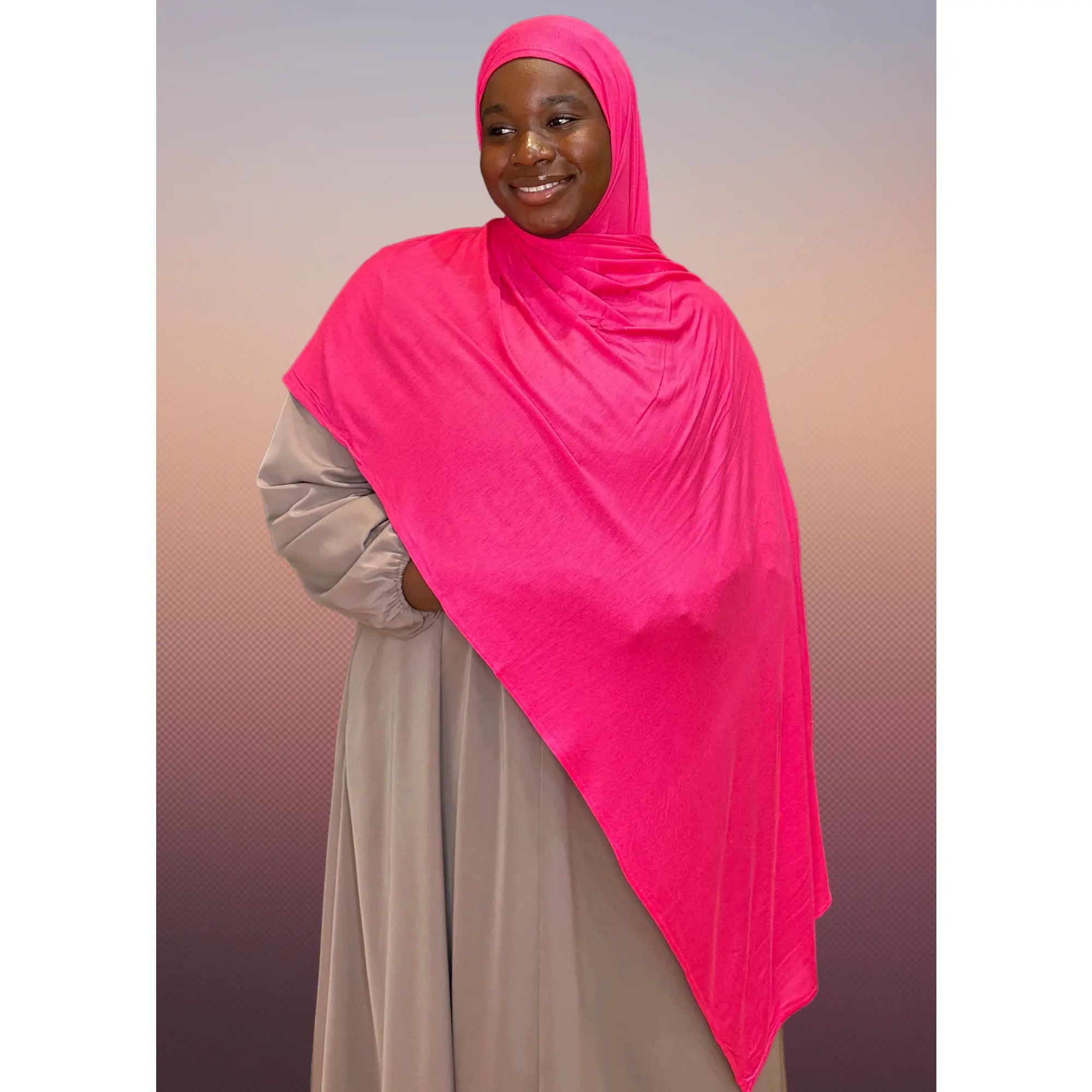 Magenta XL Jersey Knit Hijab - Long Jersey Top with Pink Hem, Comfortable and Versatile Design for Everyday Wear