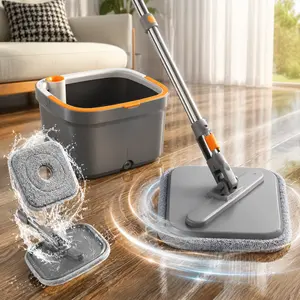 Littleox Square Spin Mop and Bucket System for Pet Owners & Busy Families — Clean/Dirty Water Separation for Hardwood & Tile Floors, 360° Swivel Head with 6 Thick Machine-Washable Microfiber Pads