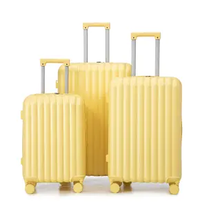 20"/24"/28" 3 pcs/set ABS Spinner Wheel Luggage Carry on Suitcase with Cup Holder USB Port Phone Holder Yellow W2787P262958