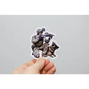 Gun Sticker, Tactical Sticker, Army Sticker, Soldier and Dog Sticker, Laptop Stickers, Gift For Him, Vinyl Sticker
