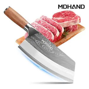 8 Inch Chef Knife, Damascus Pattern Kitchen Knife, 40Cr13MoV Stainless Steel Butcher Knife Meat Cleaver, Ultra Sharp Chinese Chef Knife with Wooden Handle#Summervibes
