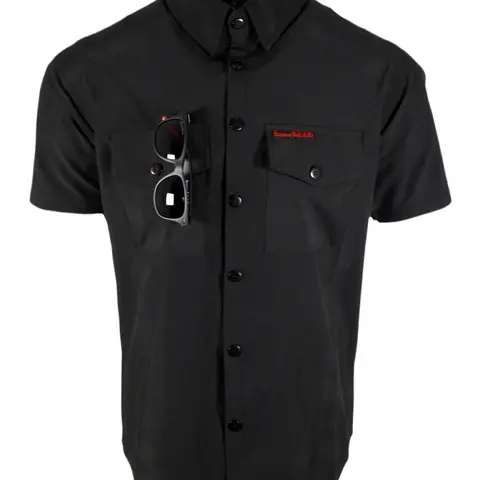Performance Tech Black Hybrid Button Up Shirt (Hidden Snap Collars)