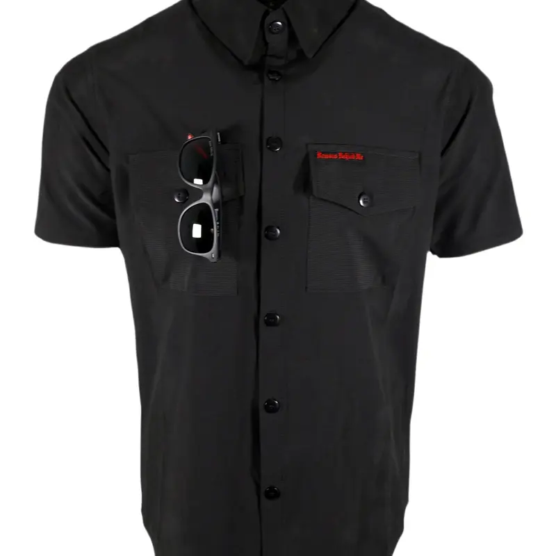 Performance Tech Black Hybrid Button Up Shirt (Hidden Snap Collars)