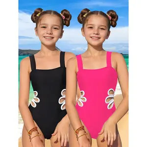 Girls' One-Piece Swimsuit Summer Beach Vacation Outfit 2025 New Swimwear Set of 2pcs