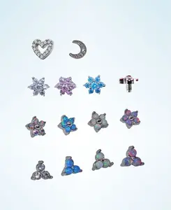 14g Micro Dermal stud, surgical steel Dermal Anchor top, CZ and opal Top Piercings internally threaded, heart moon flower