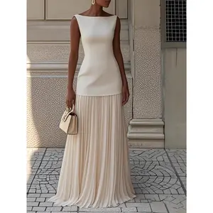 SYHAN 2026 Latest Elegant Two-Piece Sleeveless Vest Dress with Pleated Long Skirt Soft Spring Summer Gown Slim-Fitting Off the Shoulder Style Womenswear Clothes