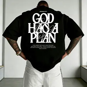 Street Style | Men’s Loose Drop-Shoulder T-Shirt “God Has a Plan” Print Jeremiah 29:11 Religious Faith Trendy Short Sleeve Top