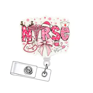 Christmas Retractable Badge Reels, Acrylic ID Holders with Clips for Nurses, Doctors, Students & Office Staff, 15-Piece Set