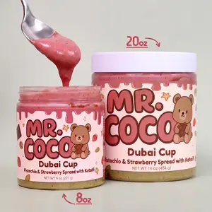 Mr. Coco Strawberry Milk Dubai Cup – Pistachio & Strawberry Cream + Tahini & Crunchy Kataifi - 8oz or 16oz Jar