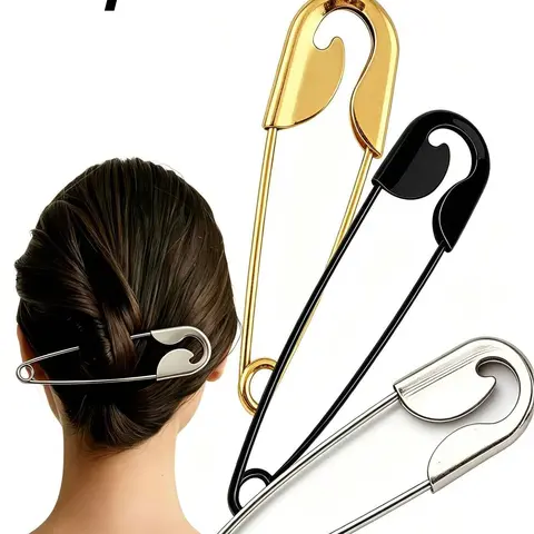3pcs Bigwig Oversized Metal Hairpin, Stylish Hair Stick Bun Holder, Everyday Hair Clip, Flat Hair Clips, Fashion Accessories for Women, Casual Use, Hair Clips For Styling, Hair Style Accessory